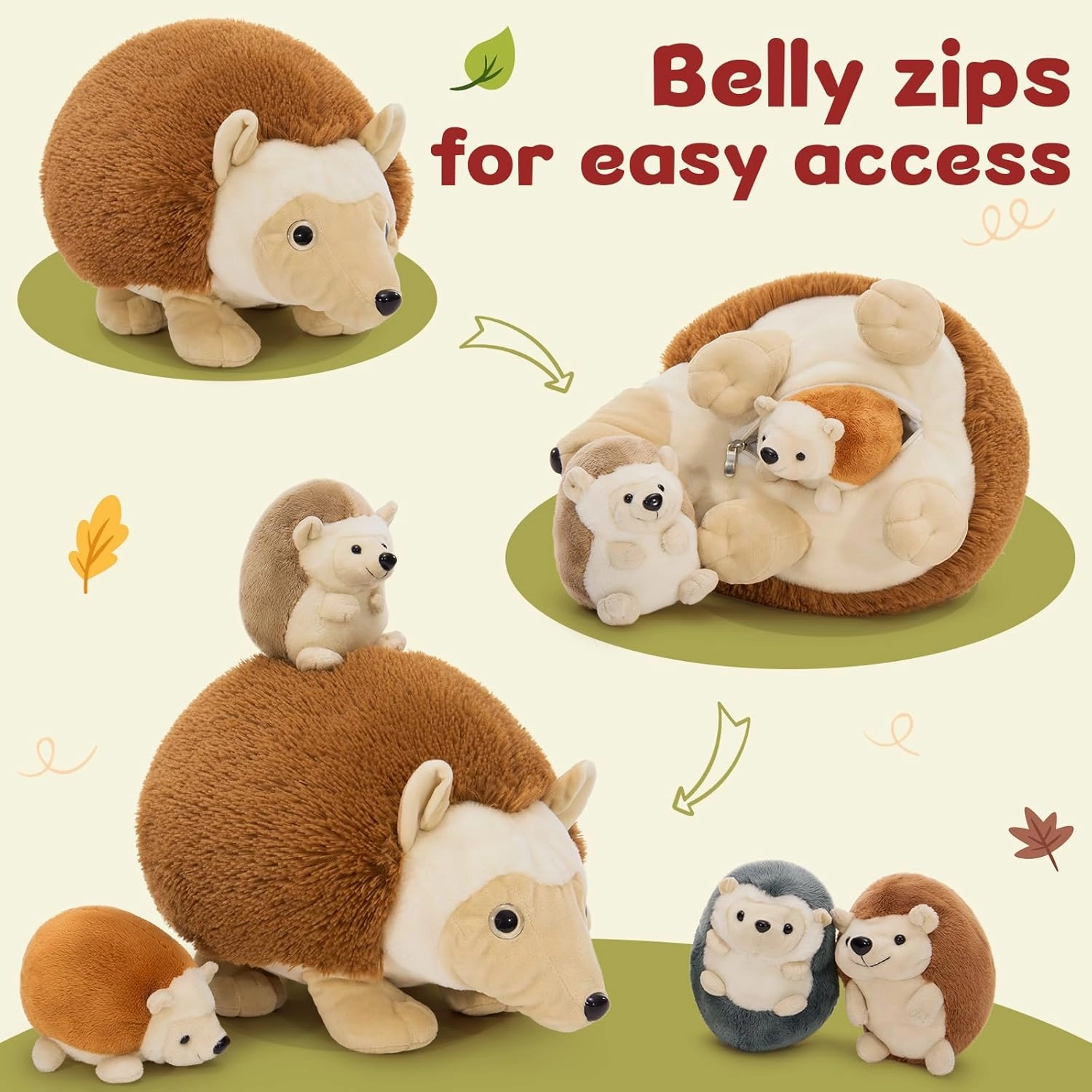 5Pcs Hedgehog Plush Toy Set, Giant Mommy Hedgehog Stuffed Animal with 4 Cute Baby Hedgehog Plushies, 14" Cuddly Stuffed Hedgehog Gift for Boys Girls Kids on Christmas Birthday Baby Shower