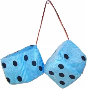 6 PAIR OF Large BLUE 3 Inch Plush Fuzzy Soft Dice - Great for Hanging on Rearview Car Mirror