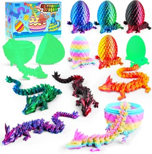 6PCS 3D Printed Easter Dragon Eggs with 3D Printed Dragon Inside, Easter Basket Stuffers Mini Dragon Egg Set Articulated Crystal Dragon Fidget Toy for Adults Teens