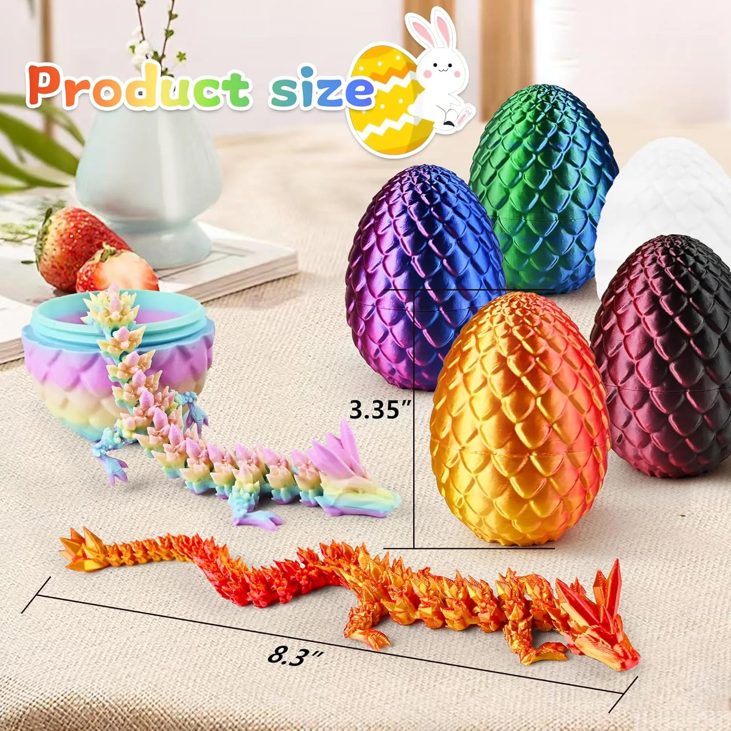 6PCS 3D Printed Easter Dragon Eggs with 3D Printed Dragon Inside, Easter Basket Stuffers Mini Dragon Egg Set Articulated Crystal Dragon Fidget Toy for Adults Teens