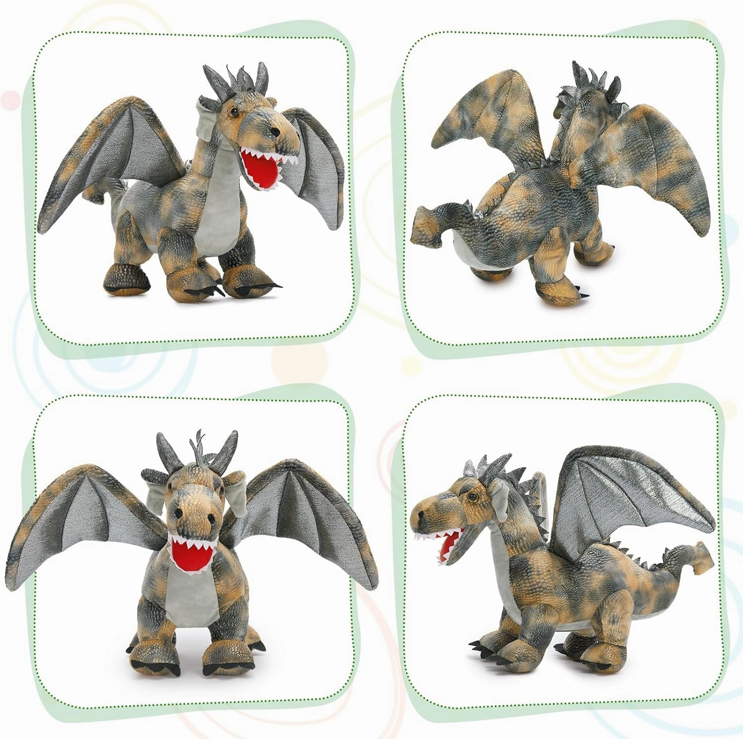 7Pcs Gray Dragon Plush Toy Set, Mother Flying Dinosaur Stuffed Animal with 4 Baby Dragon & 2 Eggs Inside, Dinosaur Stuffed Toy for Kids, Christmas Birthday Children's Day Gift for Boys Girls