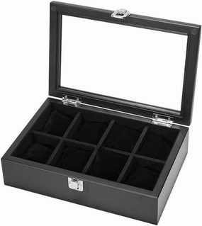 8 Slot Box, Stand With Glass Lid, Case With Removable Cushion, Velvet Lining, Metal Closure, Premium See Screen, Faux Leather (Color: C)