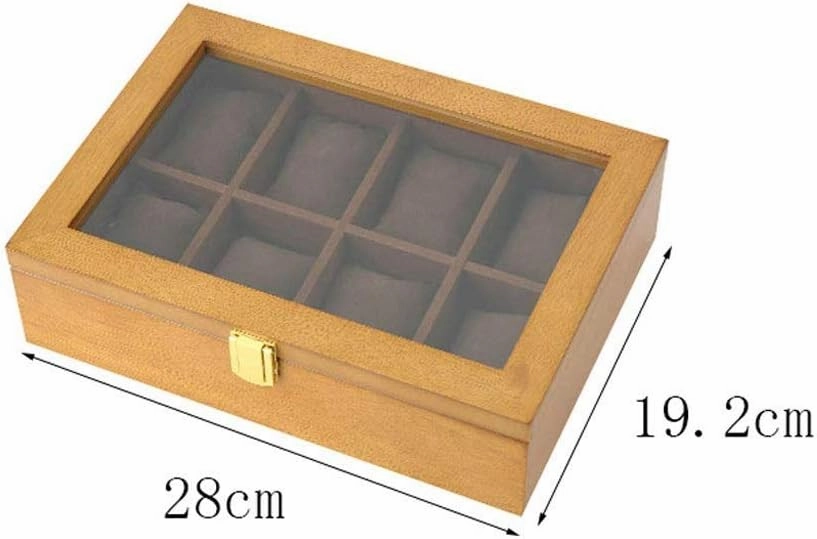 8 Slot Box, Stand With Glass Lid, Case With Removable Cushion, Velvet Lining, Metal Closure, Premium See Screen, Faux Leather (Color: C)