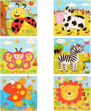 9 PCS Wooden Puzzles for Toddlers Ages 1-2 - Set of 6 Colorful Educational Puzzles, Fine Motor Skills Toys, Interactive Learning Activities, Engaging Developmental Toys for Young Kids
