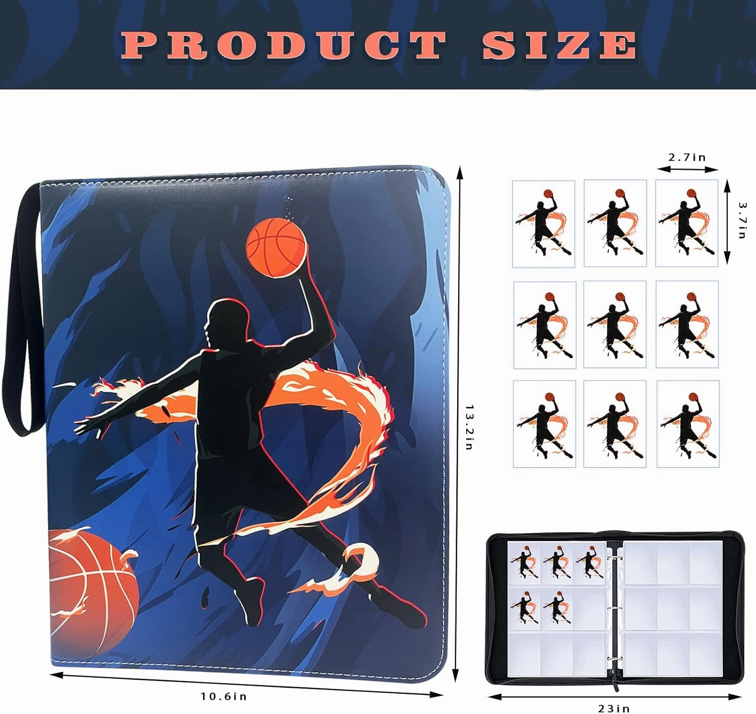 900 Pockets Basketball Cards Binder,Trading Cards Holder Card Collectors Album,Trading Card Binder 9 Pocket with 50 Removable Sleeves for Basketball Card and Sports Card