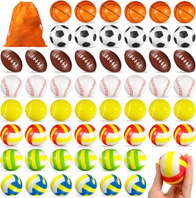96 Pieces Sports Stress Balls 2.5 Inch Mini Foam Balls Pool Beach Toys Storage Bag Include Basketball, Football, Baseball, Soccer, Tennis, Volleyball for Birthday Party Favor, Stress Relief, Reward