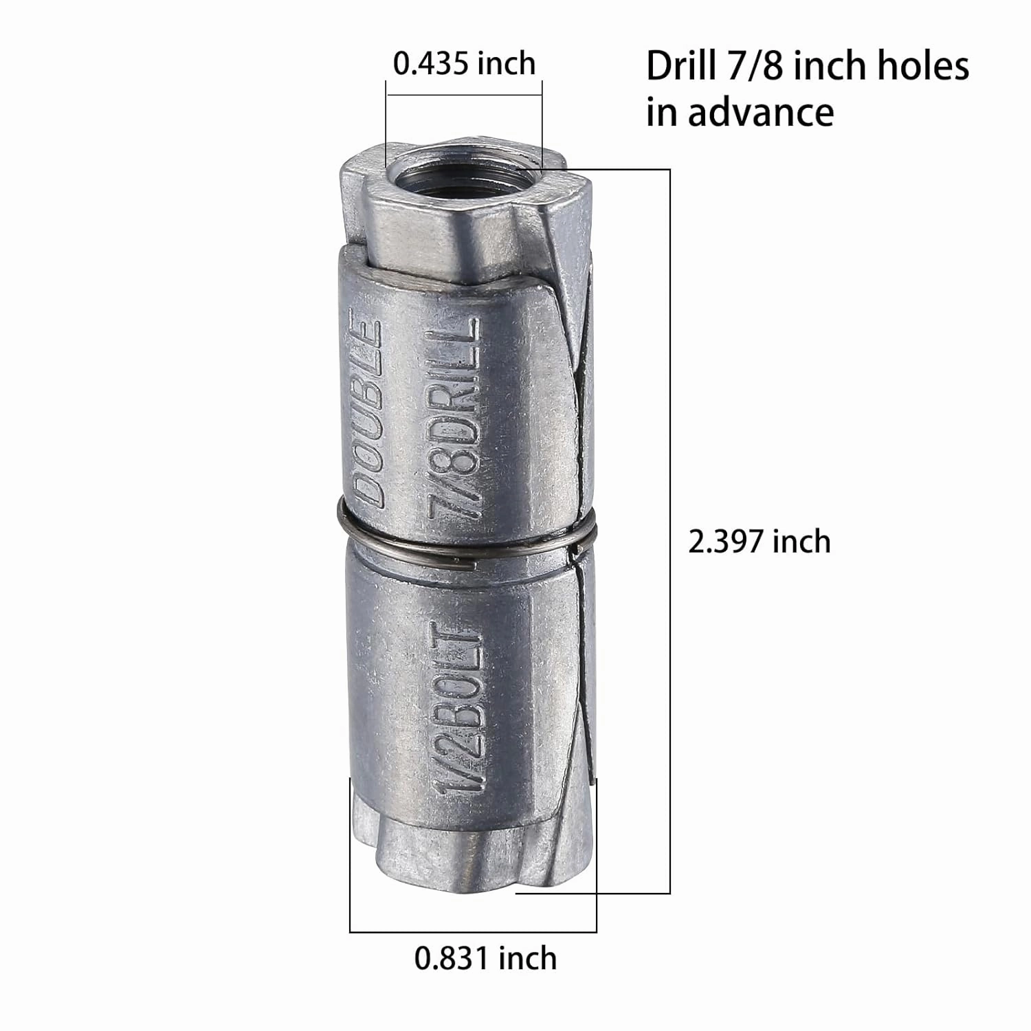 (25 pcs) 1/2x2-1/2 Outer diameter7/8 Double Expansion Anchor, Zinc Plated Double Expansion Shield Anchors, Double Expansion Shields,for Masonry, Concrete, Brick or Block