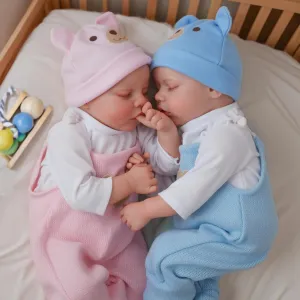ADFO Lifelike Reborn Baby Dolls Twins, 17 inch Soft Vinyl Baby Dolls Realistic Newborn Real Life Baby Boy Girl Dolls with Clothes and Toy Gift for Kids Age 3 