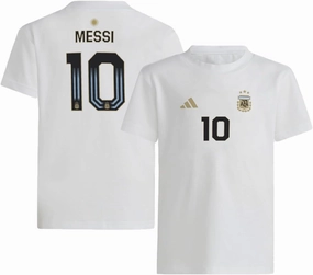 adidas Lionel Messi #10 Argentina National Team Men's Player Name & Number T-Shirt (White, X-Large)
