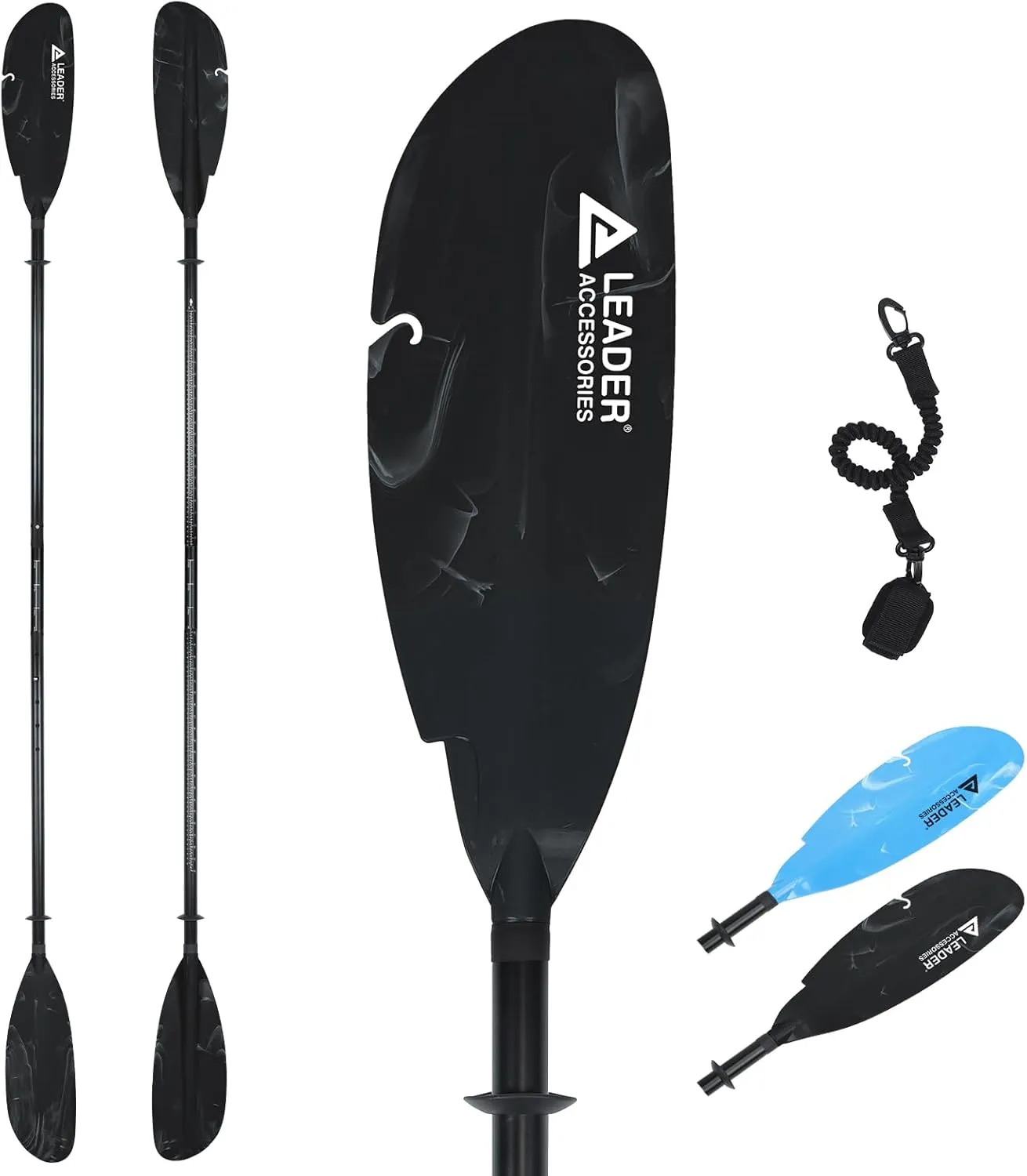 Adjustable Kayak Paddle Boat Oar: Kayak Canoe Paddles 90-98 inch/230-250cm - Aluminum Floating Kayaking Fishing Oars with Paddle Leash for Adults Youth