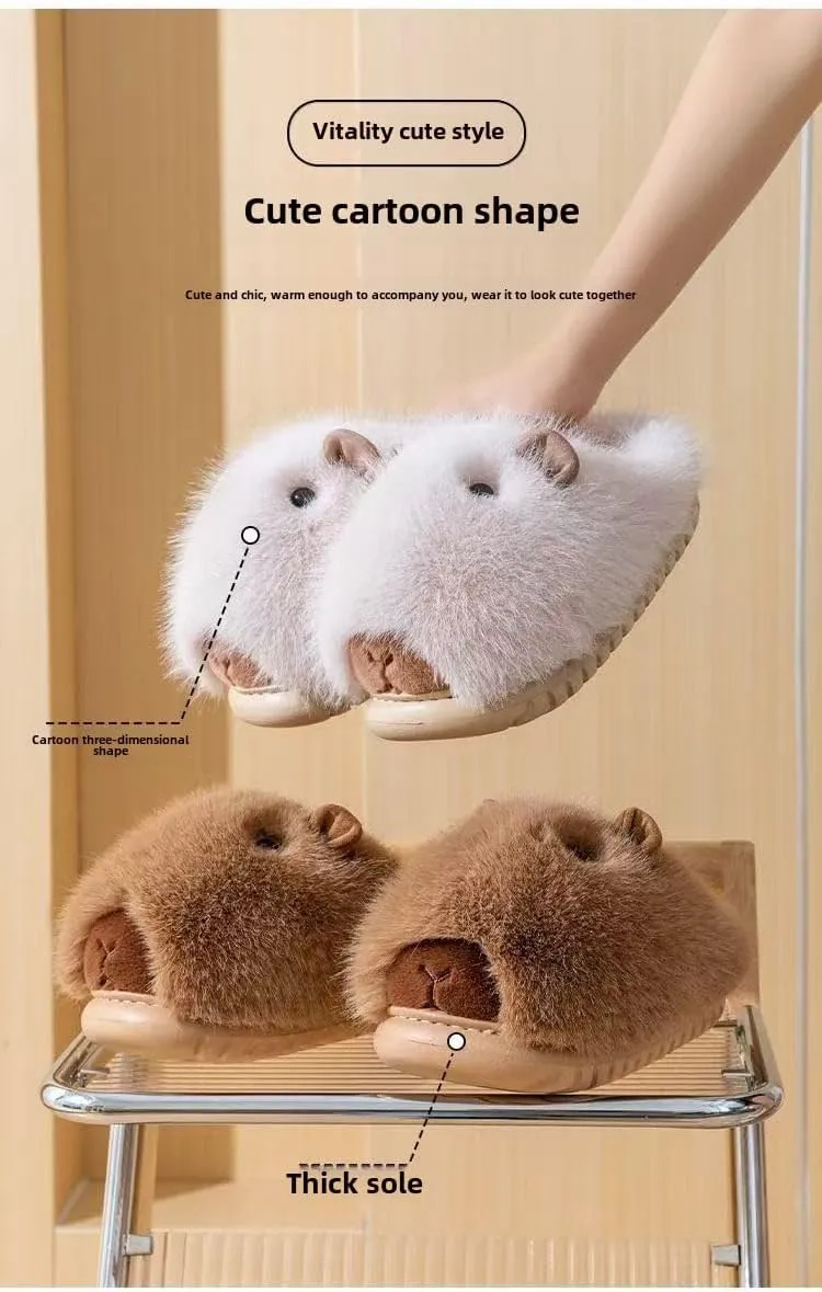 Adorable Capybara Fuzzy Slippers, Cozy and Warm Thick-Sole Home Slippers for Fall and Winter