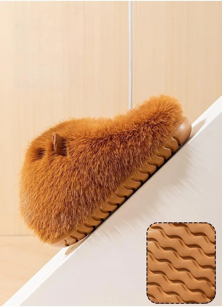 Adorable Capybara Fuzzy Slippers, Cozy and Warm Thick-Sole Home Slippers for Fall and Winter