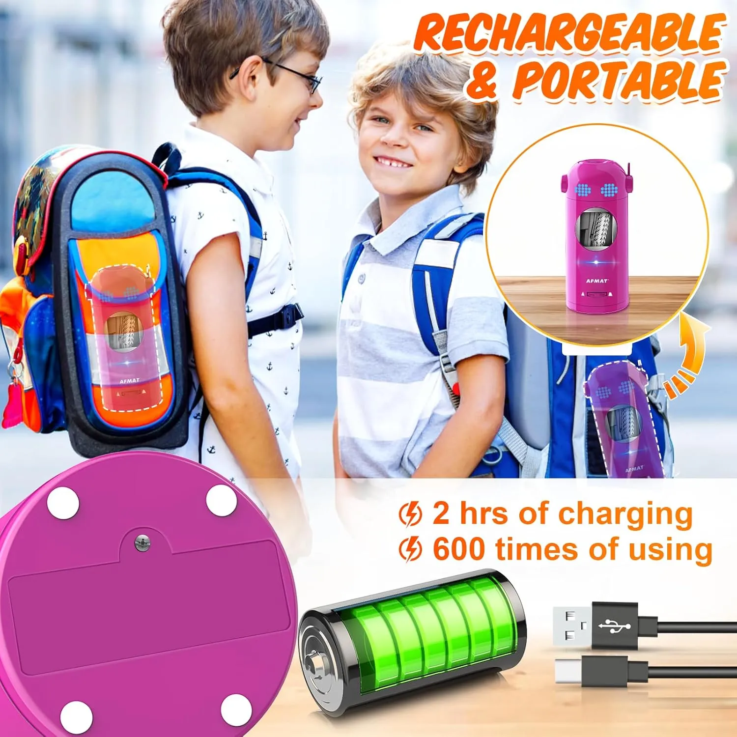 AFMAT Electric Pencil Sharpener for Colored Pencils 7-11.5mm, Auto in & Out, Fully Automatic Rechargeable Hands-Free Pencil Sharpener, Purple, ET