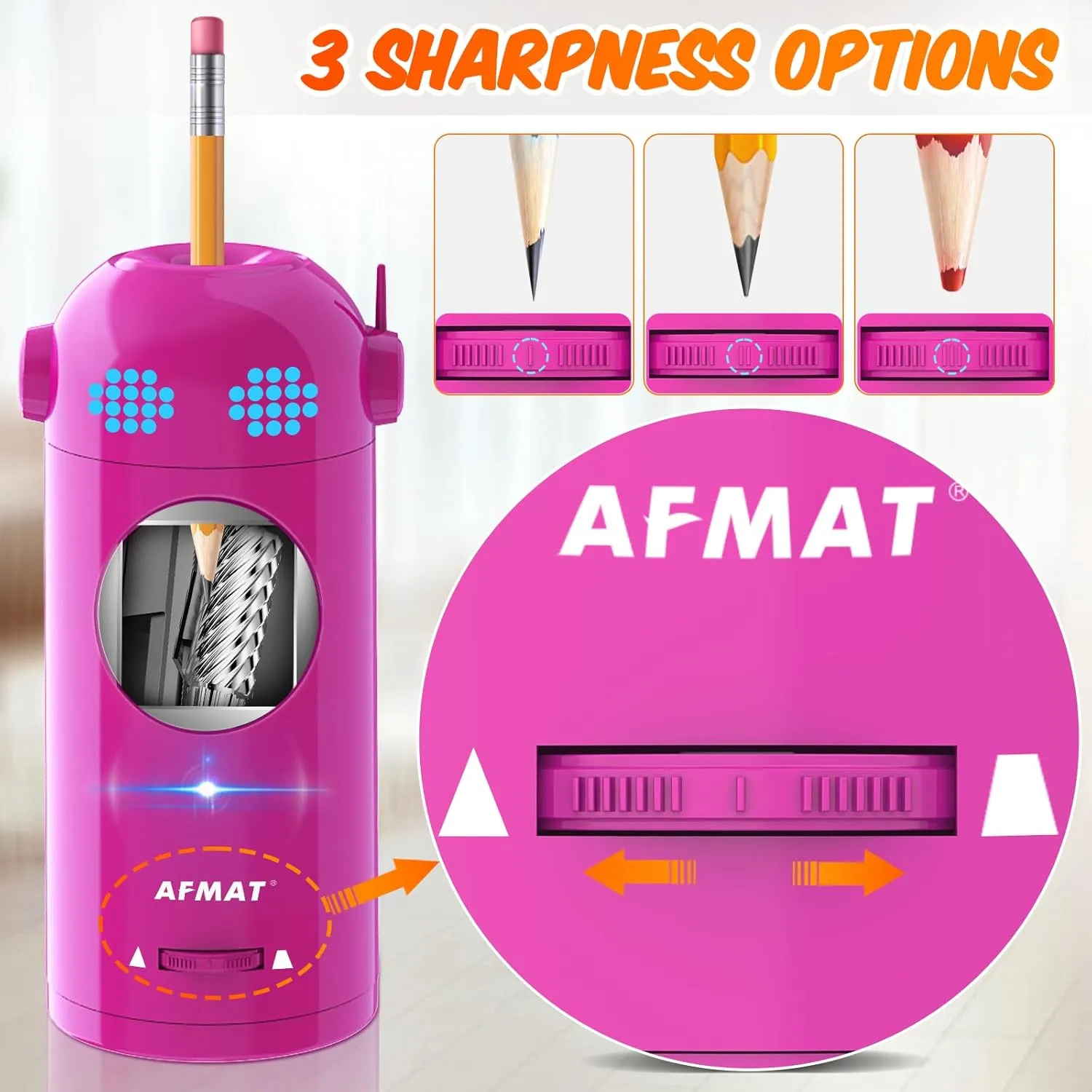 AFMAT Electric Pencil Sharpener for Colored Pencils 7-11.5mm, Auto in & Out, Fully Automatic Rechargeable Hands-Free Pencil Sharpener, Purple, ET