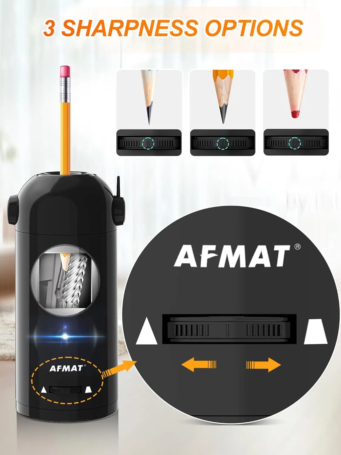 AFMAT Electric Pencil Sharpener for Colored Pencils 7-11.5mm, Robot Pencil Sharpener, Fully Automatic Rechargeable Hands-Free Pencil Sharpeners for Large Pencils, Home, Classroom, Battery Operated