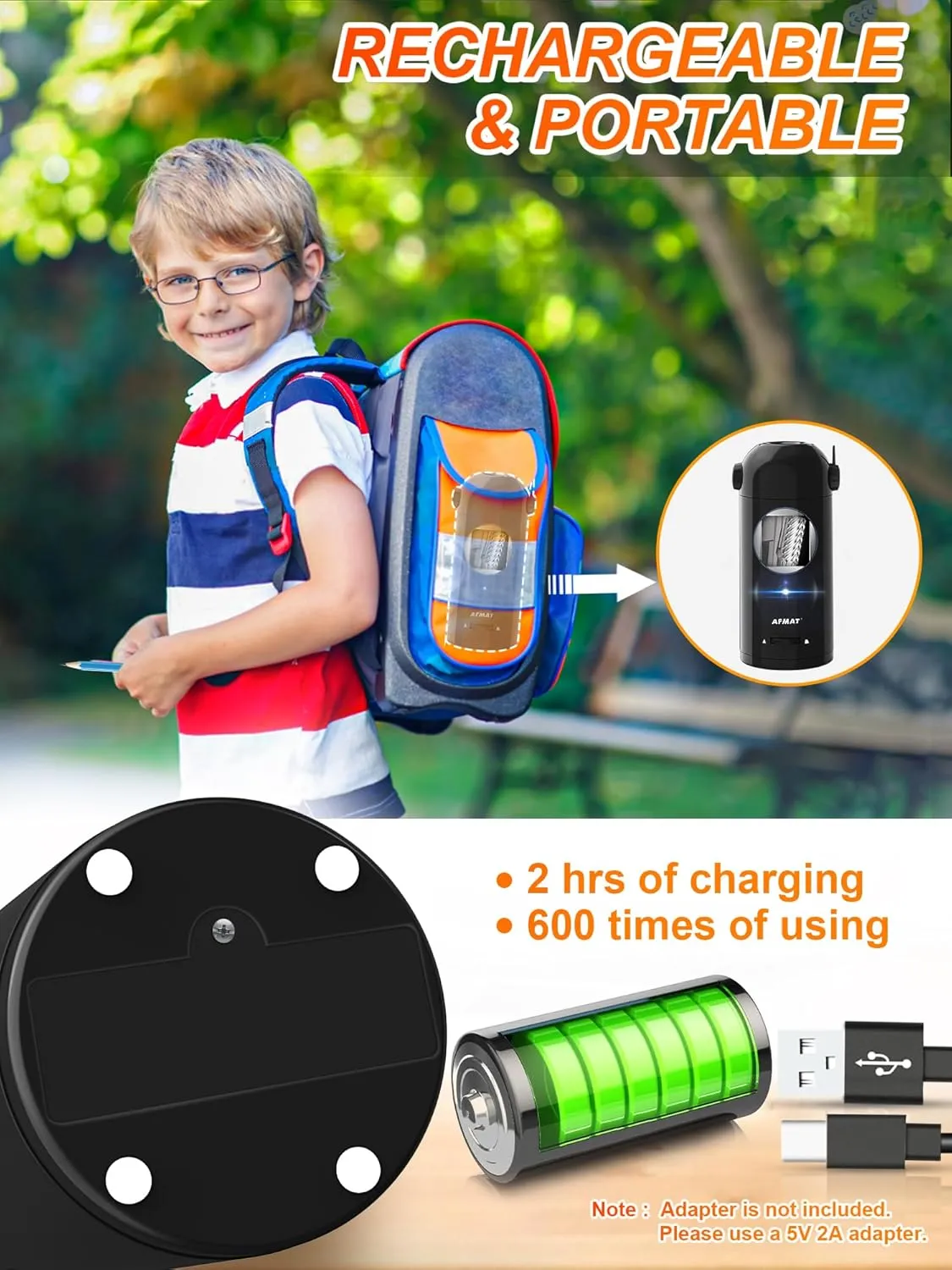 AFMAT Electric Pencil Sharpener for Colored Pencils 7-11.5mm, Robot Pencil Sharpener, Fully Automatic Rechargeable Hands-Free Pencil Sharpeners for Large Pencils, Home, Classroom, Battery Operated