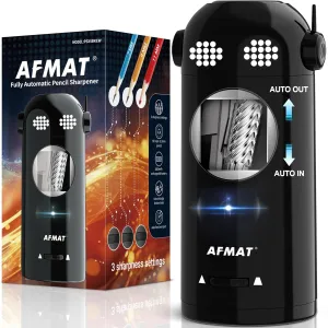 AFMAT Electric Pencil Sharpener - Fully Automatic, Robot for 7-11.5mm Pencils, Rechargeable, Hands-Free, Battery Operated for Home, Office, Classroom