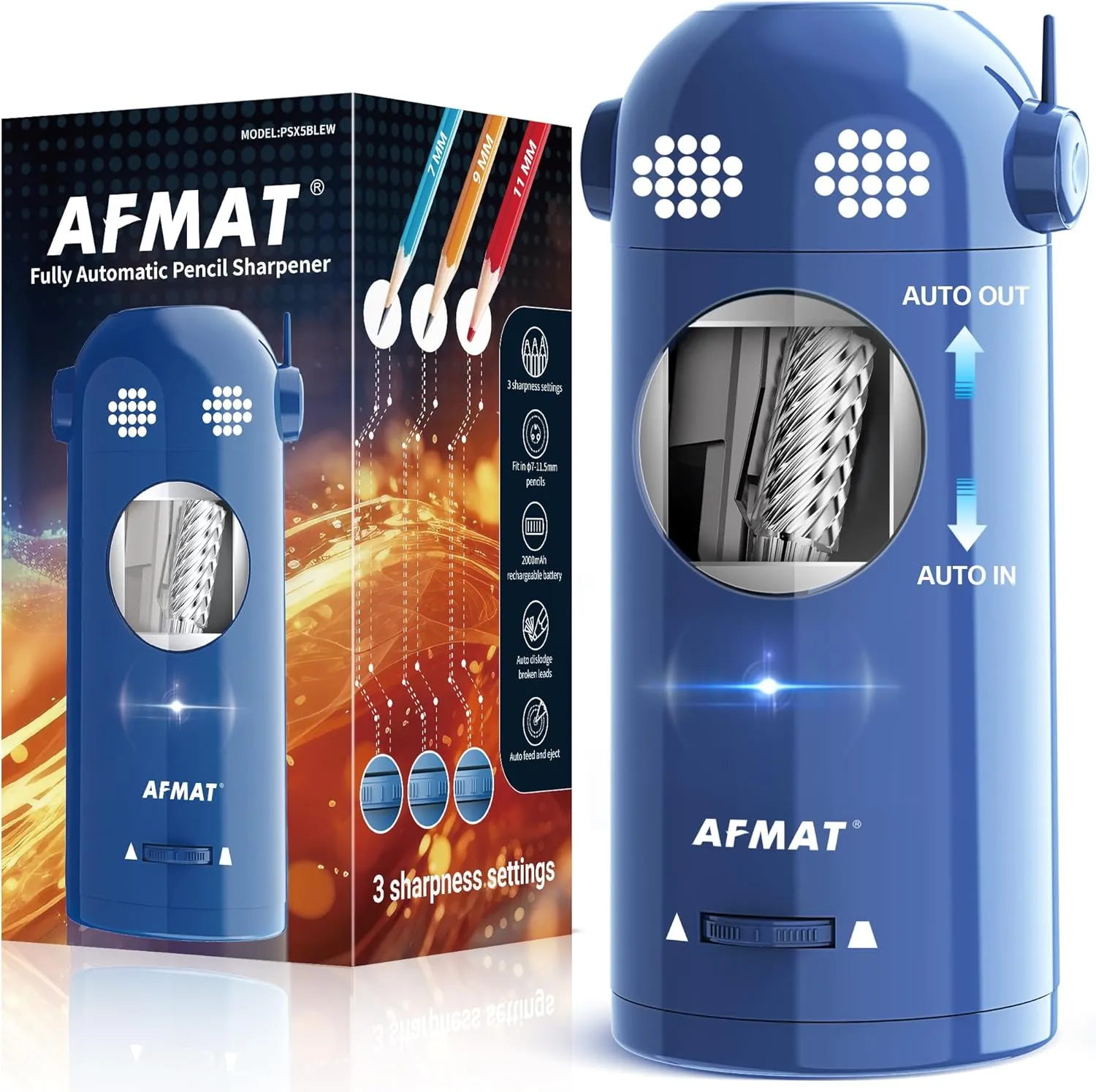 AFMAT Electric Pencil Sharpener Fully Automatic, Robot Pencil Sharpener for 7-11.5mm Pencils, Rechargeable Pencil Sharpener Hands-Free, Battery Operated Pencil Sharpener for Home, Office, Classroom