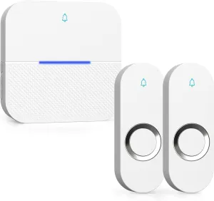 AIDA Lighted Wireless Doorbell for Home, Waterproof Battery Doorbell Wireless 1,000ft Range, 5 Volume Levels with 58 Doorbell Chimes & LED Flash (White, Doorbell with 2 Buttons & 1 Receiver)