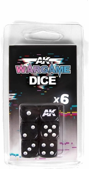 AK Interactive d6 Dice Set - Black w/White (6)