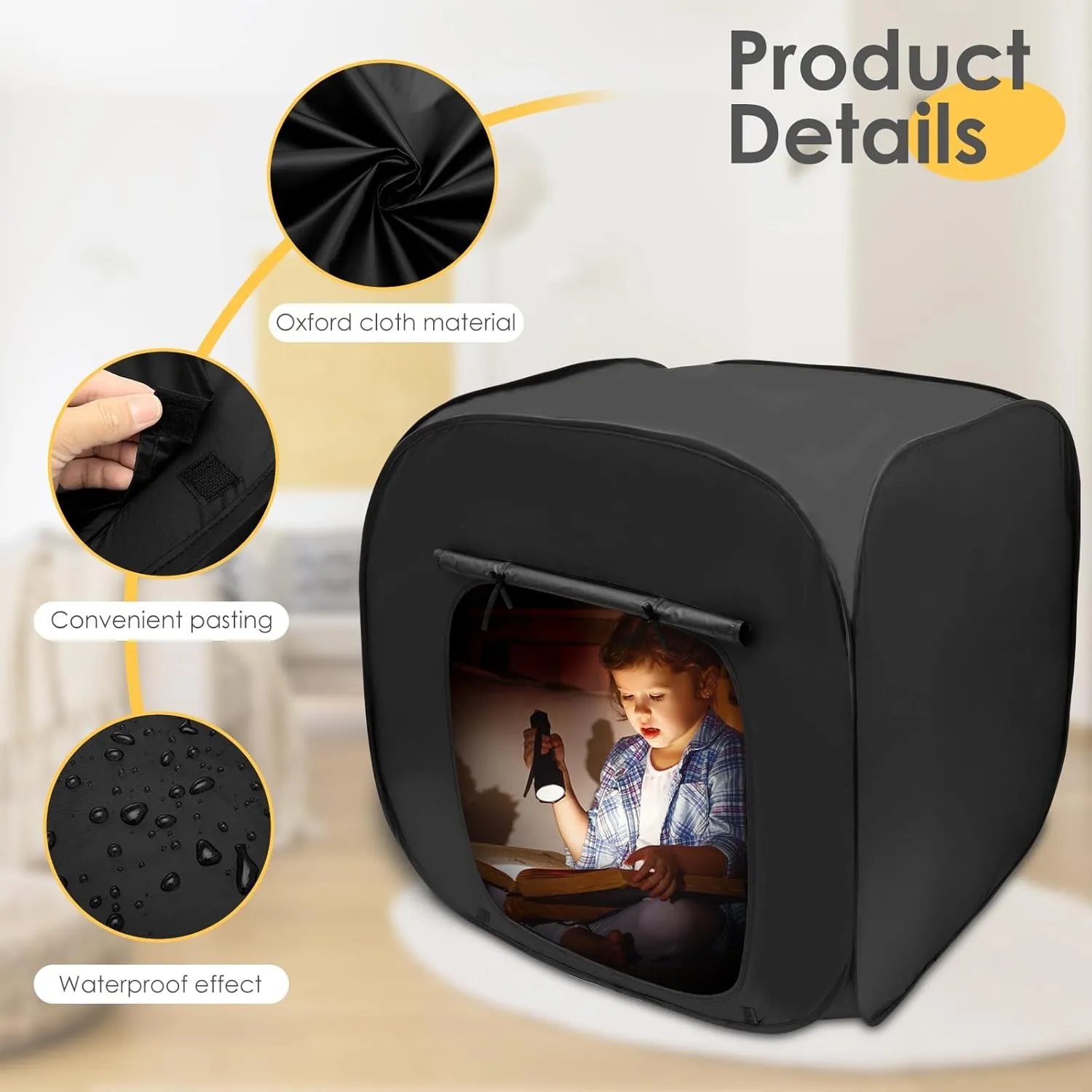 Akiky Sensory Tent for Kids Sensory Corner for Autism Kids Calm Down Tent to Play&Relax Helps with Autism,SPD,Anxiety&Improve Focus(Black Coating,35.43"x35.43"x35.43")