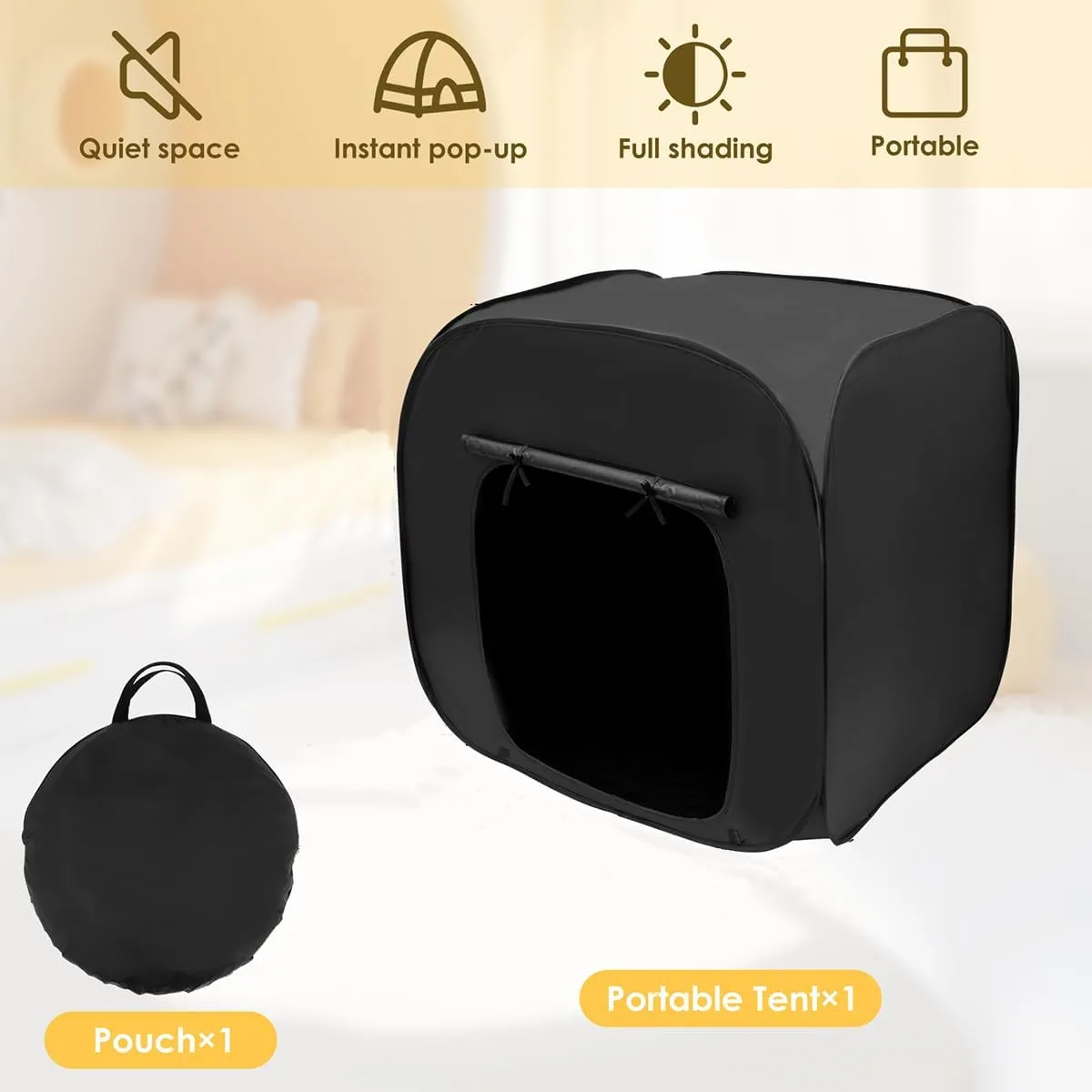 Akiky Sensory Tent for Kids Sensory Corner for Autism Kids Calm Down Tent to Play&Relax Helps with Autism,SPD,Anxiety&Improve Focus(Black Coating,35.43"x35.43"x35.43")
