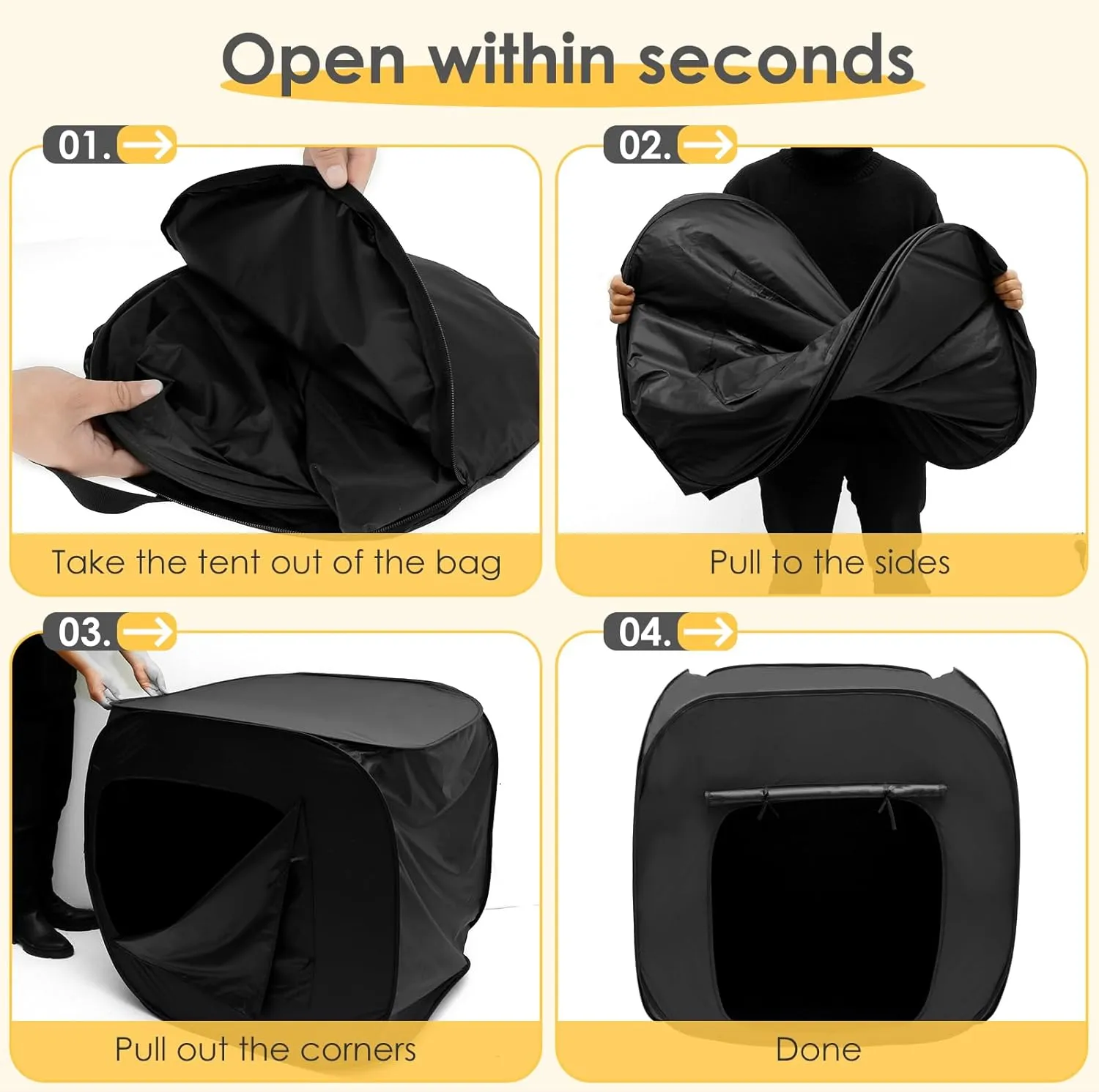 Akiky Sensory Tent for Kids Sensory Corner for Autism Kids Calm Down Tent to Play&Relax Helps with Autism,SPD,Anxiety&Improve Focus(Black Coating,35.43"x35.43"x35.43")