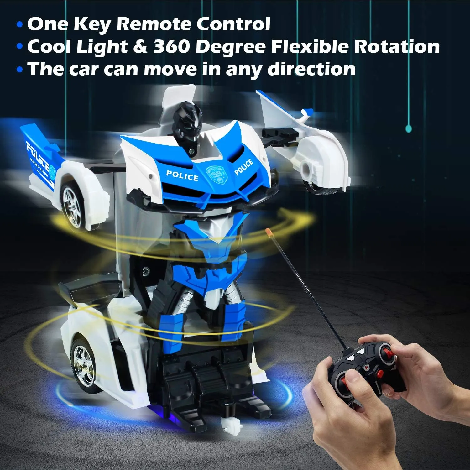 AMENON Remote Control Car - Transform Robot Toys for Boys Teens, Rechargeable RC Car with Lights, 2.4Ghz RC Car 1:18 Rechargeable 360° Rotating Race Transform Car Birthday Gifts Party Favors for Kids