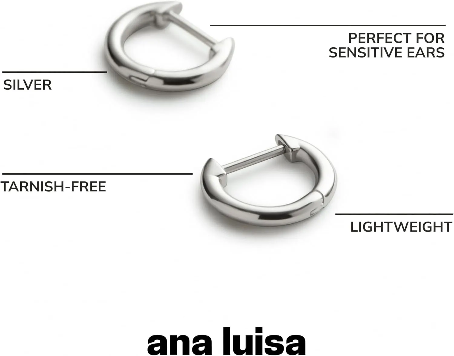 Ana Luisa Huggie Hoop Earrings for Women Trendy - Small Single & Double Hoops For Women - 14K Gold Plated, Silver Rhodium & Gold Two-Tone Hoop Earrings - Hypoallergenic, Water-Resistant & Tarnish-Free