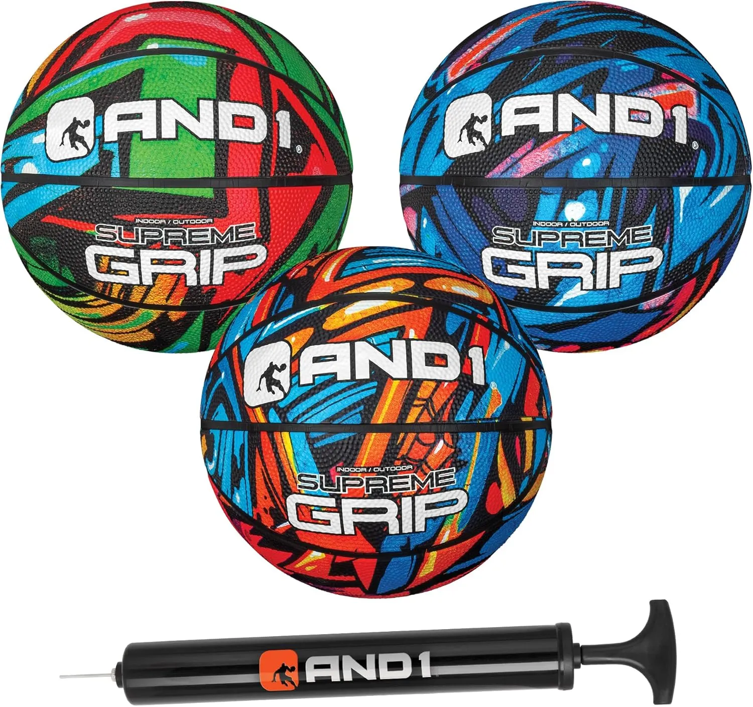 AND1 Mini Basketball 3 Pack Set for Kids (Deflated w/Pump Included): - Size 3 7-Inch Premium Youth Size Basketballs, Easy to Grip