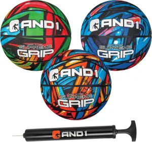AND1 Mini Basketball 3 Pack Set for Kids (Deflated w/Pump Included): - Size 3 7-Inch Premium Youth Size Basketballs, Easy to Grip