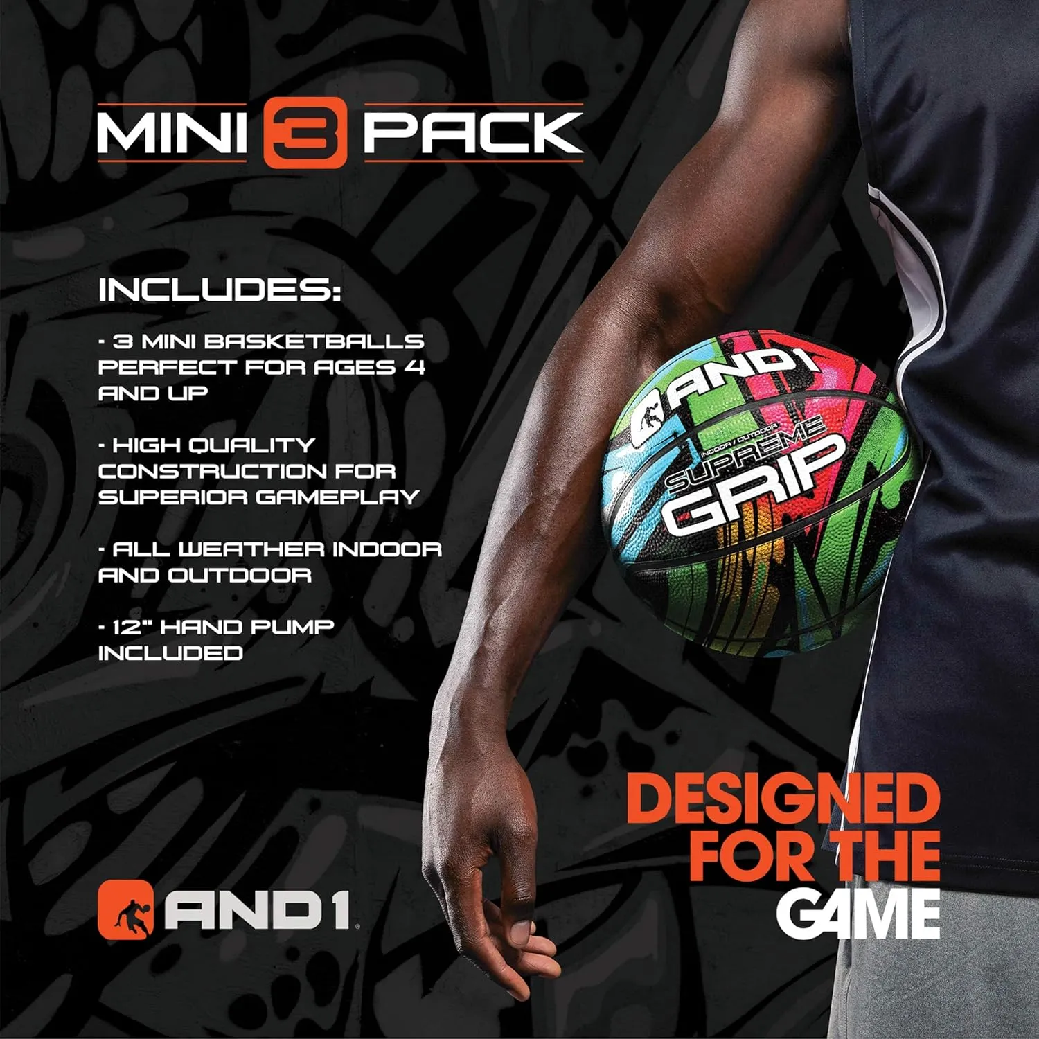 AND1 Mini Basketball 3 Pack Set for Kids (Deflated w/Pump Included): - Size 3 7-Inch Premium Youth Size Basketballs, Easy to Grip