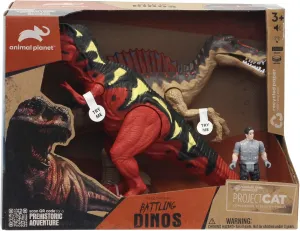 Animal Planet Electronic Dinosaur Battle Set – Light-Up Roaring T. Rex & Spinosaurus with Action Figure – Dinosaur Toys for Kids Ages 3 