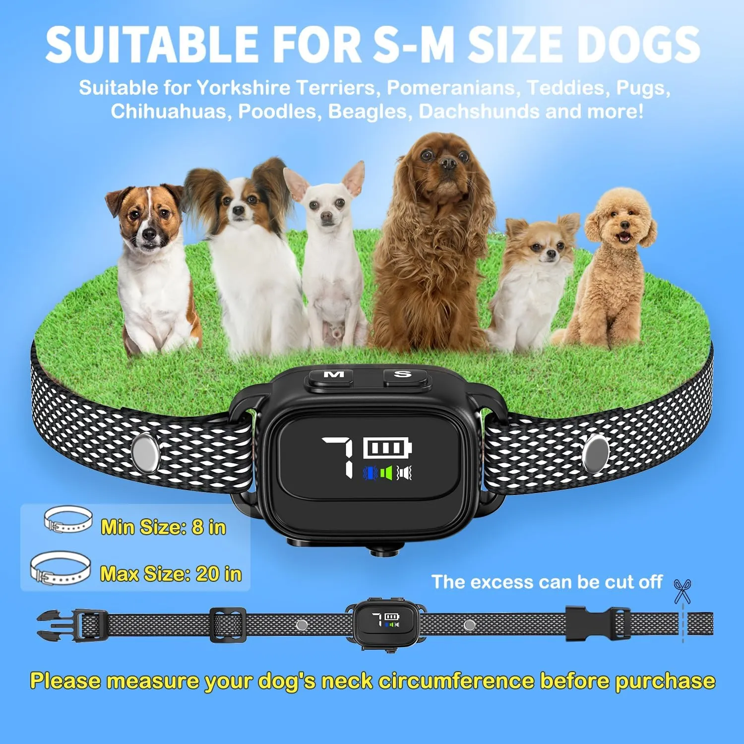Anti-Bark Collar for Small Dogs, No Shock Barking Collars with 7 Sensitivities, 3 Adjustable Modes Beep & Vibration, IP67 Waterproof - Effective & Humane Small Dogs Bark Collar-Gloss Black