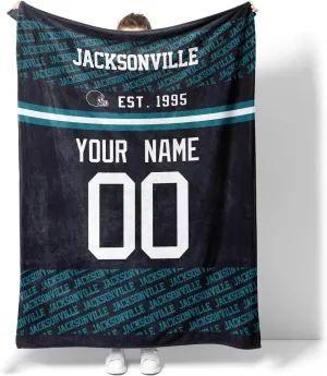 ANTKING Jacksonville Throw Blanket Custom Name and Number Blanket for Men Women Boy Gifts