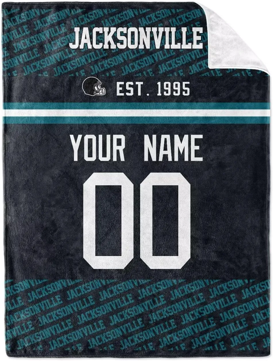 ANTKING Jacksonville Throw Blanket Custom Name and Number Blanket for Men Women Boy Gifts