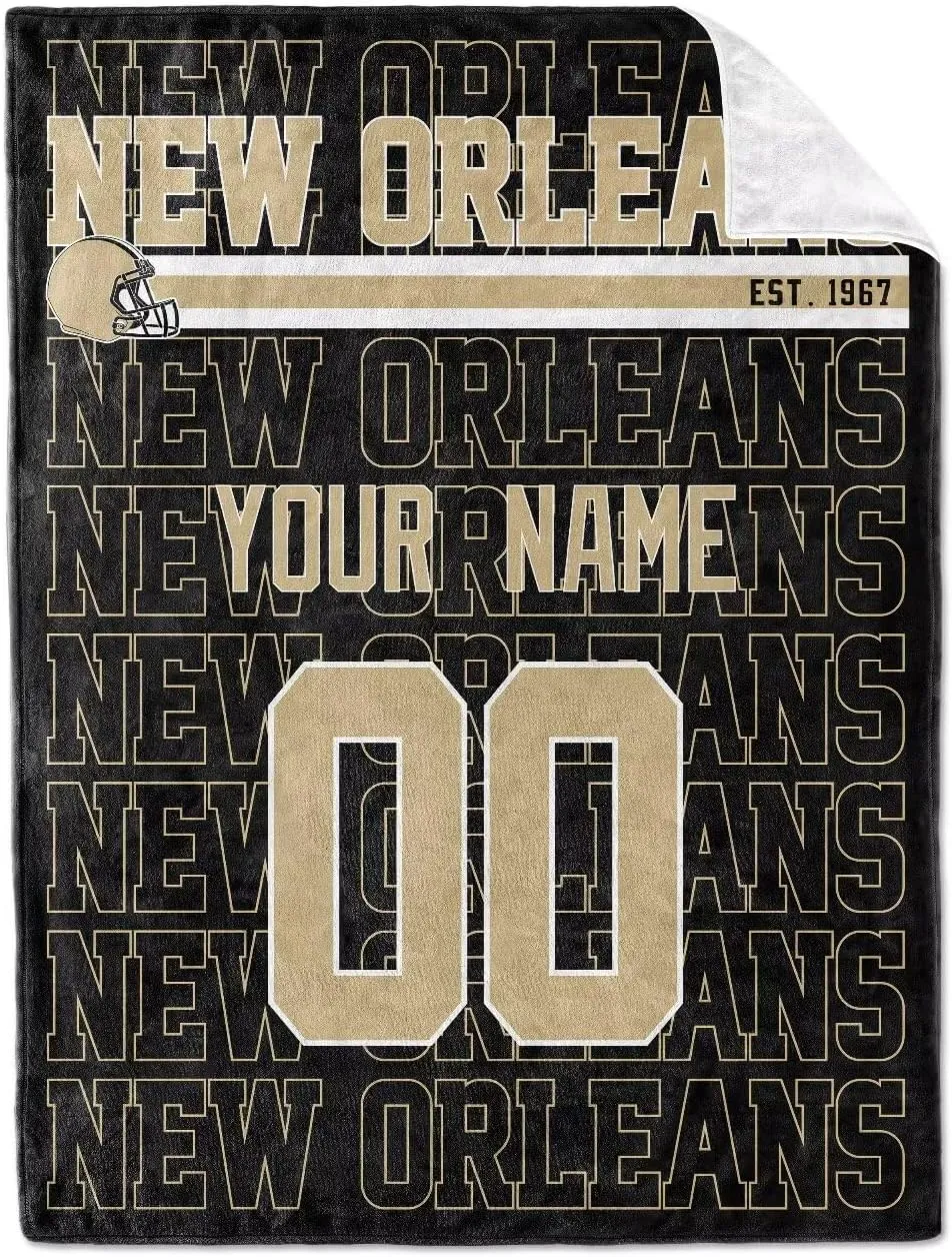 ANTKING New Orleans Throw Blanket for Men Women Boy Custom Name and Number Gifts