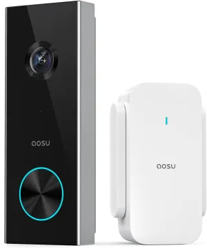AOSU Wireless Doorbell Camera, Battery-Powered Video Doorbell with Chime, 2K Resolution, No Subscription Required, 2.4GHz WiFi, 180-Day Battery Life, AI Detection, Work with Alexa & Google Assistant