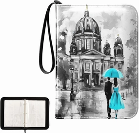 Architecture Couple Black Painting Card Binder 4 Pocket, Trading Card Holder Fits 400 Game Cards with 50 Removable Sleeves, MTG Card Case Standard Size
