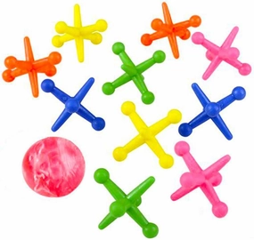ArtCreativity Big Neon Jacks Game, 6 Sets, Each Set with 10 Plastic Jacks and 1 Marbleized Rubber Ball, Vintage Toys, Fun Activity for Kids, Birthday Party Favors for Boys and Girls