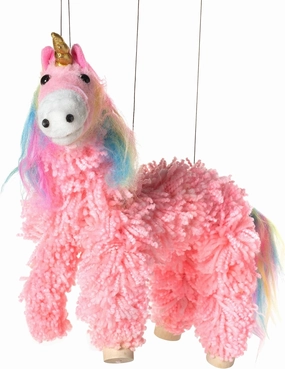 Artisan Owl Yarn and Plush Pink Unicorn Marionette Puppet - Wooden Feet and Detachable Strings, Styles Vary (Pink)