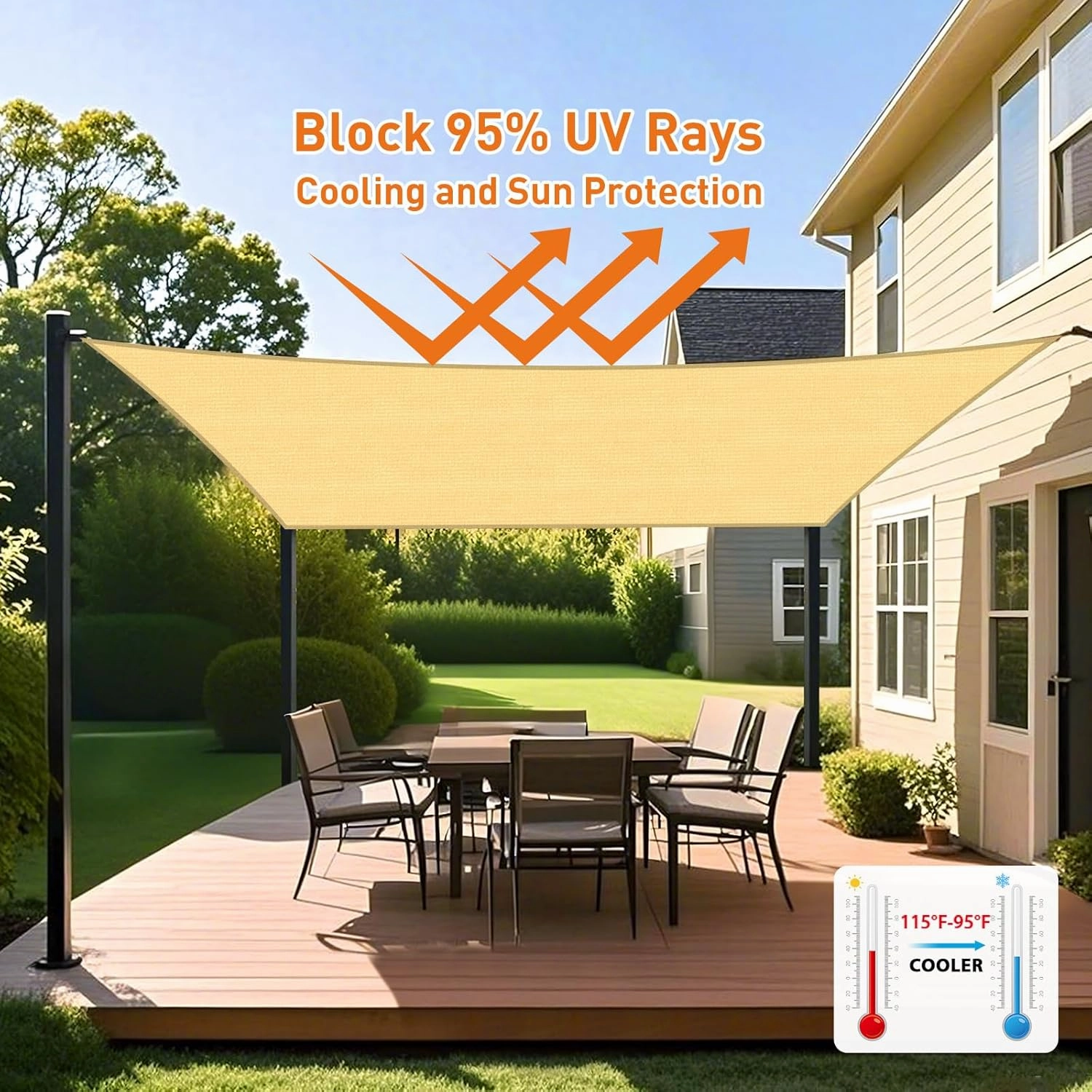 Artpuch Rectangular Breathable UV Block Sun Shade Sail Outdoor Covering Cloth for Deck, Backyard, 16'X20', Dark Grey (Customized Available)