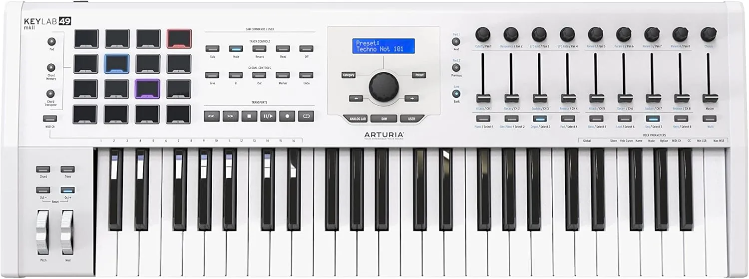 Arturia KeyLab 49 MkII MIDI Keyboard Controller - White Bundle with Headphones, Sustain Pedal, and Austin Bazaar Polishing Cloth
