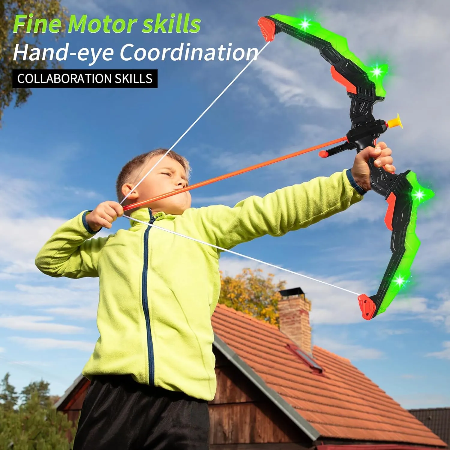 ASMAD Kids Bow and Arrow Set, LED Light Up Archery Toy Set, 10 Suction Cup Arrows, Target & Quiver, Indoor and Outdoor Kids Toys for Children Boys Girls, Christmas Birthday Gifts for Kids