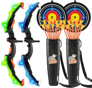 ASMAD Kids Bow and Arrow Set, LED Light Up Archery Toy Set, 10 Suction Cup Arrows, Target & Quiver, Indoor and Outdoor Kids Toys for Children Boys Girls, Christmas Birthday Gifts for Kids