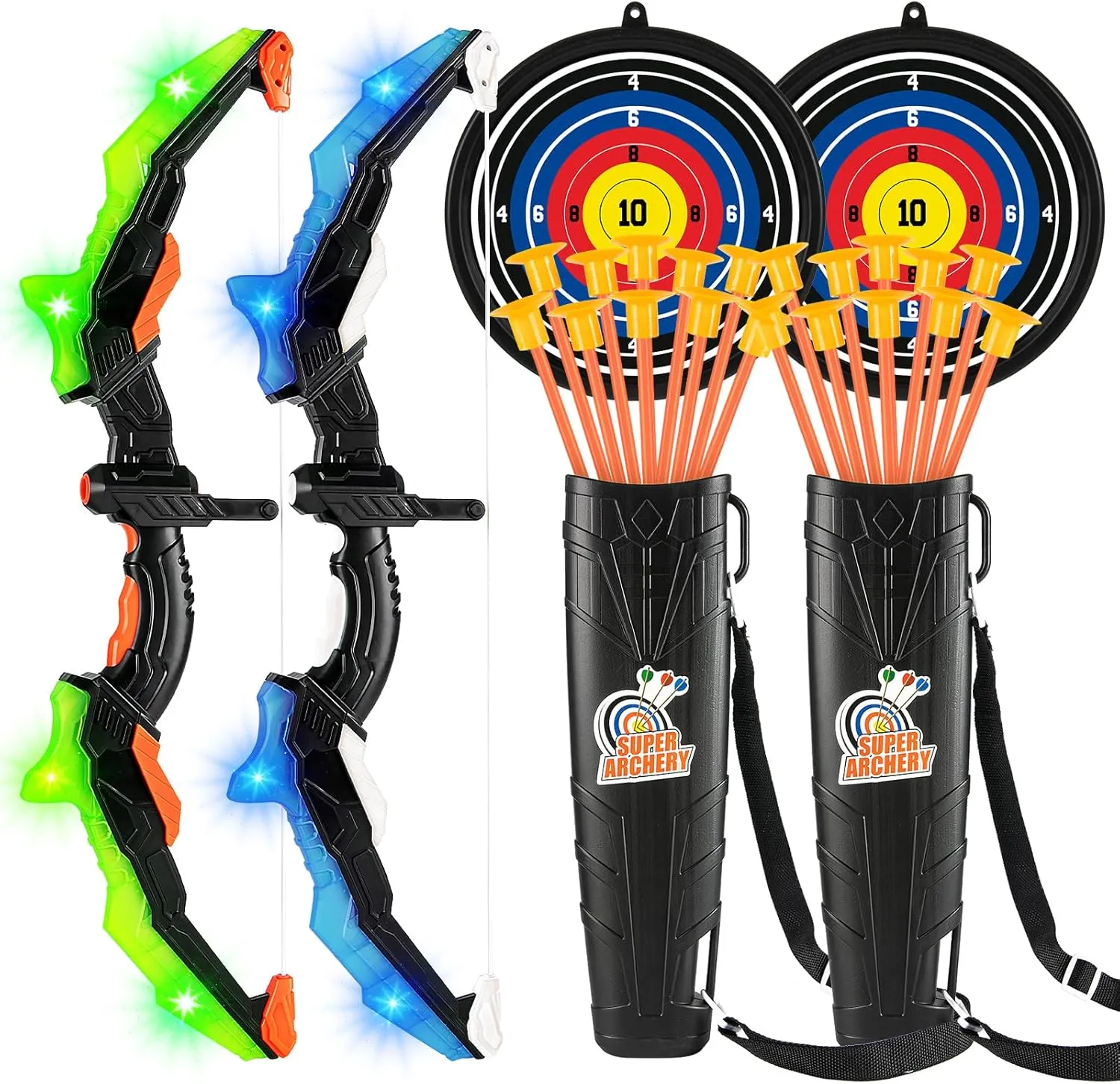 ASMAD Kids Bow and Arrow Set, LED Light Up Archery Toy Set, 10 Suction Cup Arrows, Target & Quiver, Indoor and Outdoor Kids Toys for Children Boys Girls, Christmas Birthday Gifts for Kids