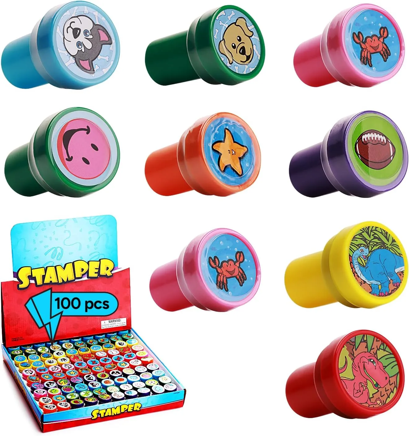 Assorted Kids Self Inking Stamp Set of 100 pcs - Cute Hand Stampers for Crafting & Art Projects - Teacher & Classroom Party Favors