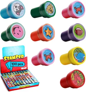 Assorted Kids Self Inking Stamp Set of 100 pcs - Cute Hand Stampers for Crafting & Art Projects - Teacher & Classroom Party Favors