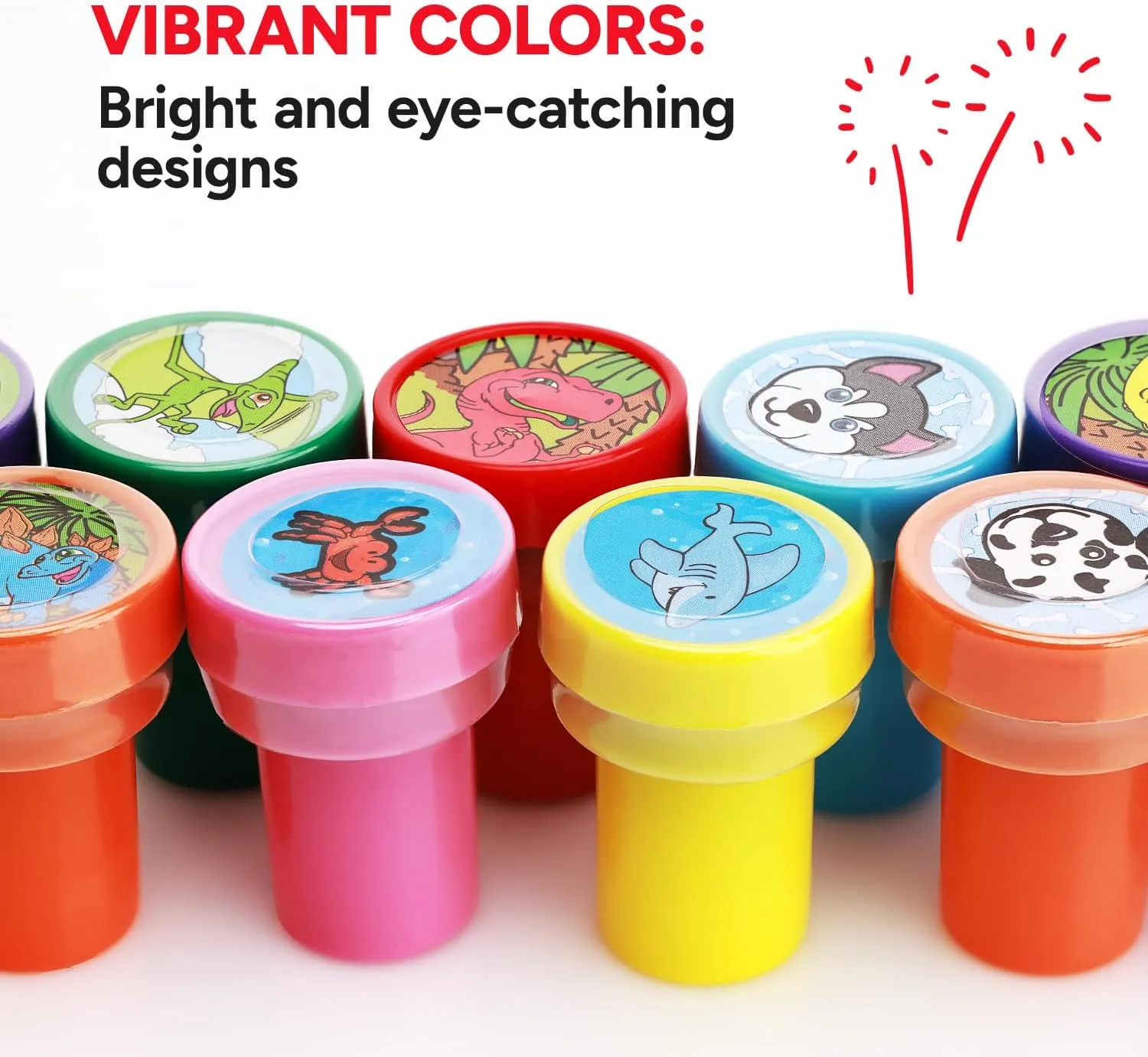 Assorted Kids Self Inking Stamp Set of 100 pcs - Cute Hand Stampers for Crafting & Art Projects - Teacher & Classroom Party Favors