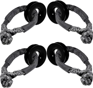 Astra Depot 4 Sets Black 1/2" UHMWPE Synthetic Soft Shackle   Recovery Snatch Ring for ATV UTV SUV Off-Road Towing Truck 4X4 Boat Marine Ramsey KFI Water Craft